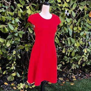 Little Red Dress Knit A Line Ribbed Bodice Cap Sleeve